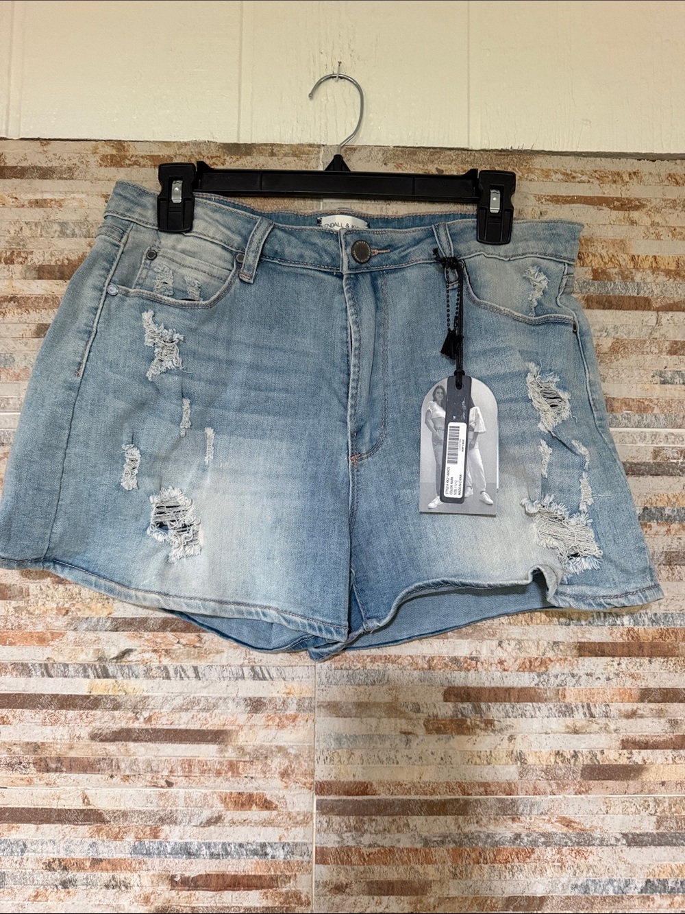 Kendall & Kylie Washed Light Blue Distressed Denim Shorts